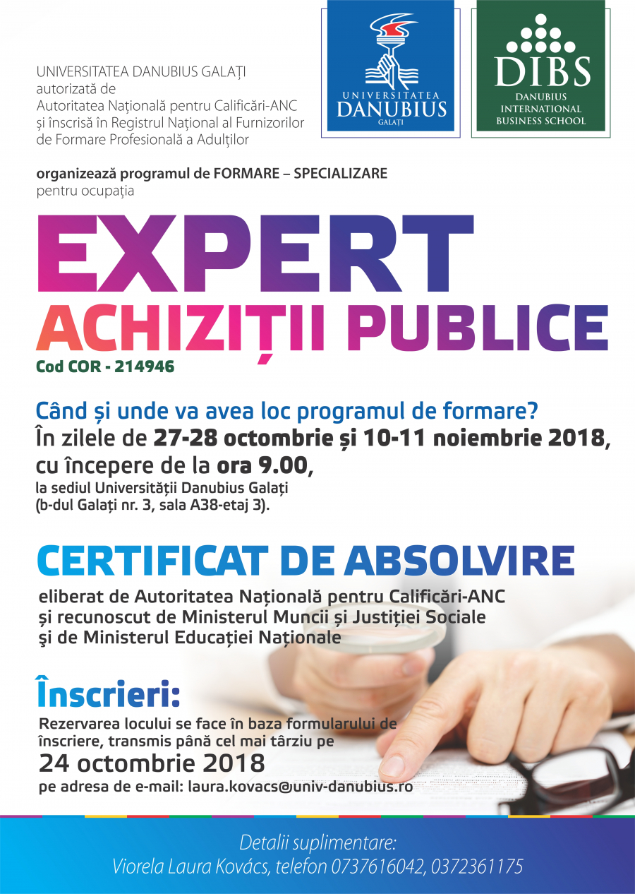 Expert achizitii publice (cod COR 214946). Program de formare - specializare