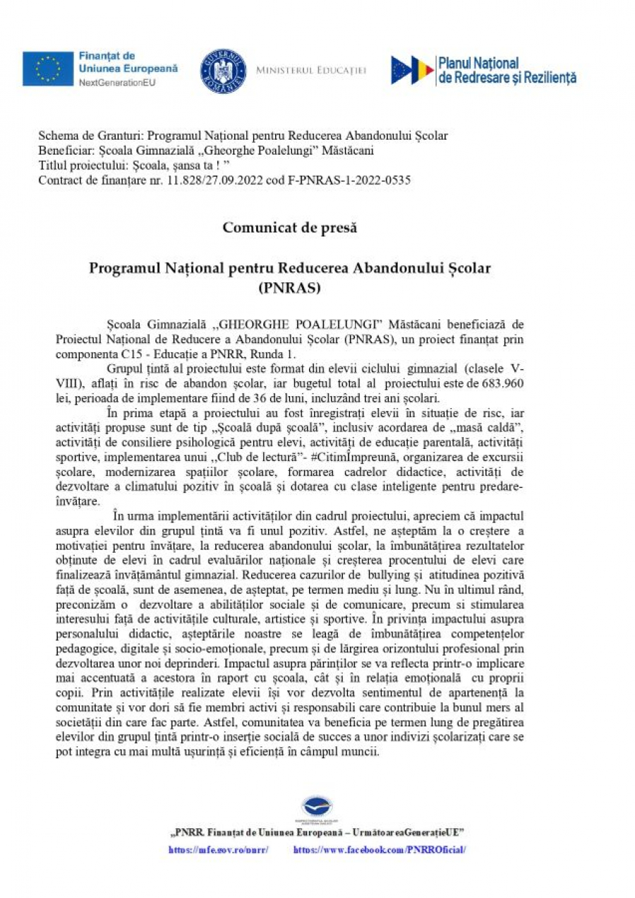 Programul Național pentru Reducerea Abandonului Școlar (PNRAS)