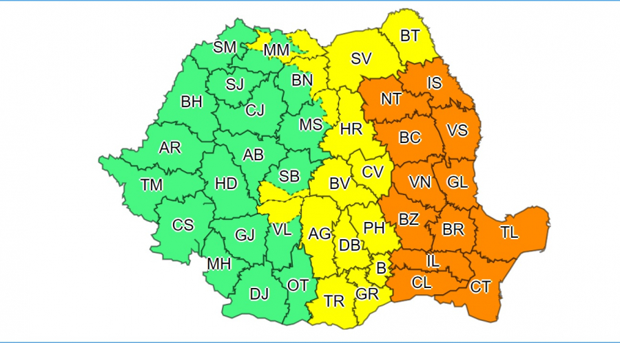 ALERTĂ METEO! Cod portocaliu de ploi și de vânt în Galați și în alte 11 județe