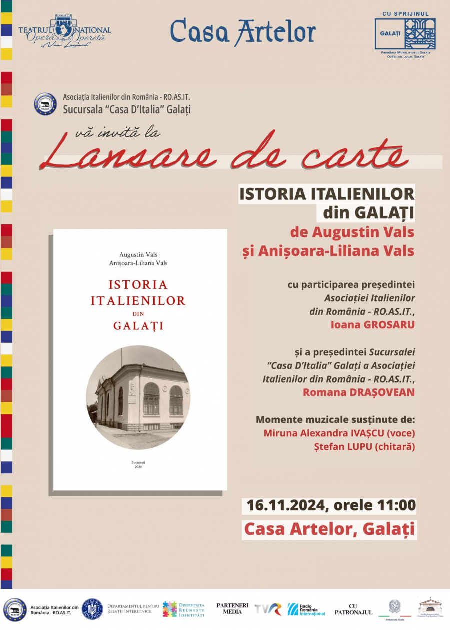 „Istoria italienilor din Galaţi” se povesteşte sâmbătă, la Casa Artelor