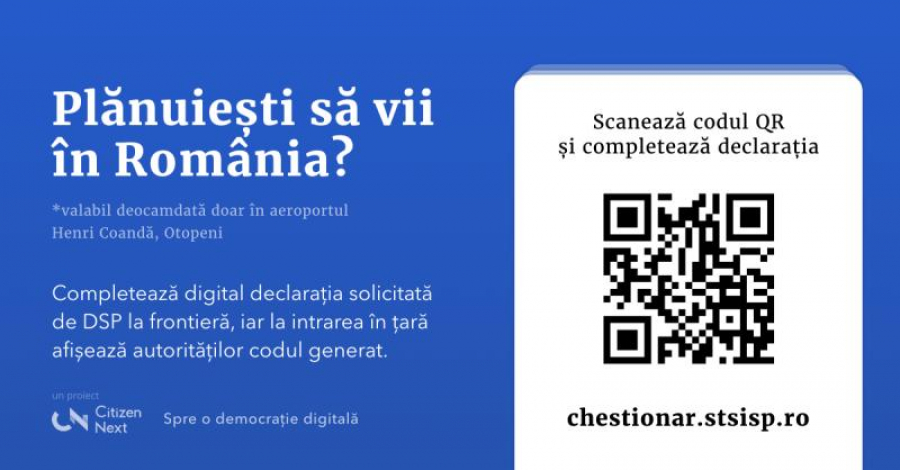 Formular digital sanitar pentru intrarea în România