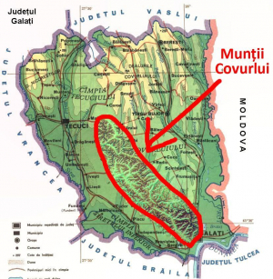 Harta geologului Pământescu pare să dovedească apariția unor munți în județul Galați (vezi bucata încercuită cu roșu!)