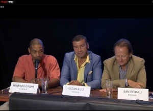Lucian Bute alături de noul antrenor și de promoter (captura video)