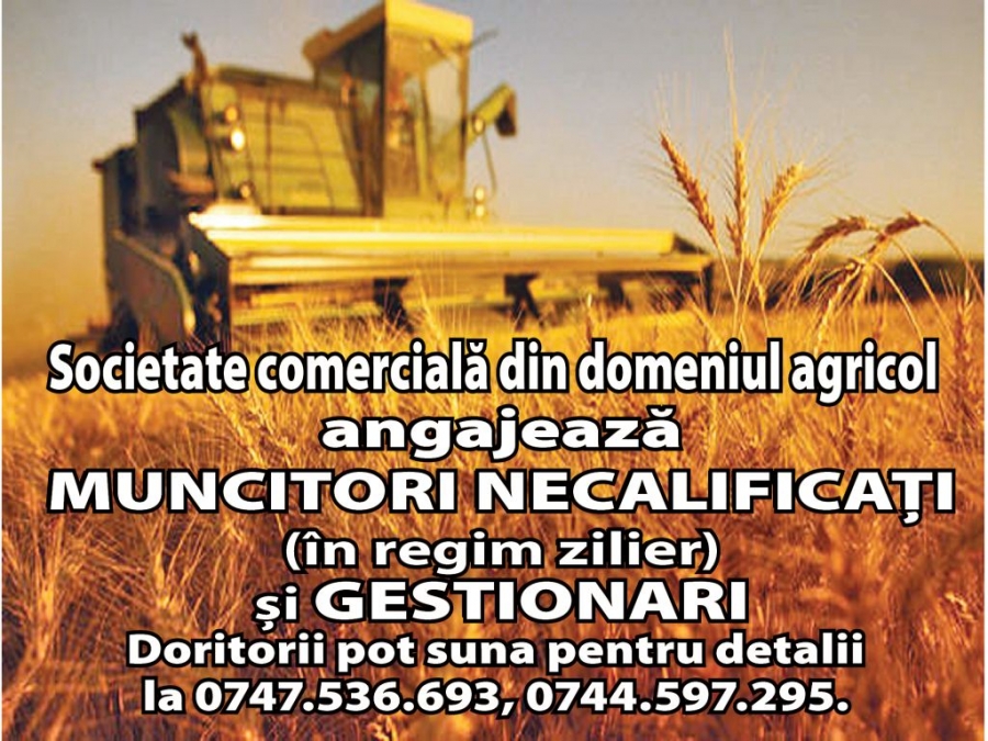 Societate comercială din domeniul agricol caută personal