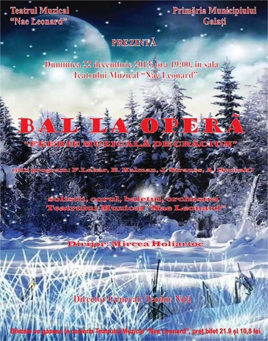 Duminică, la Teatrul Muzical: „Bal la Operă – Feerie muzicală de Crăciun”
