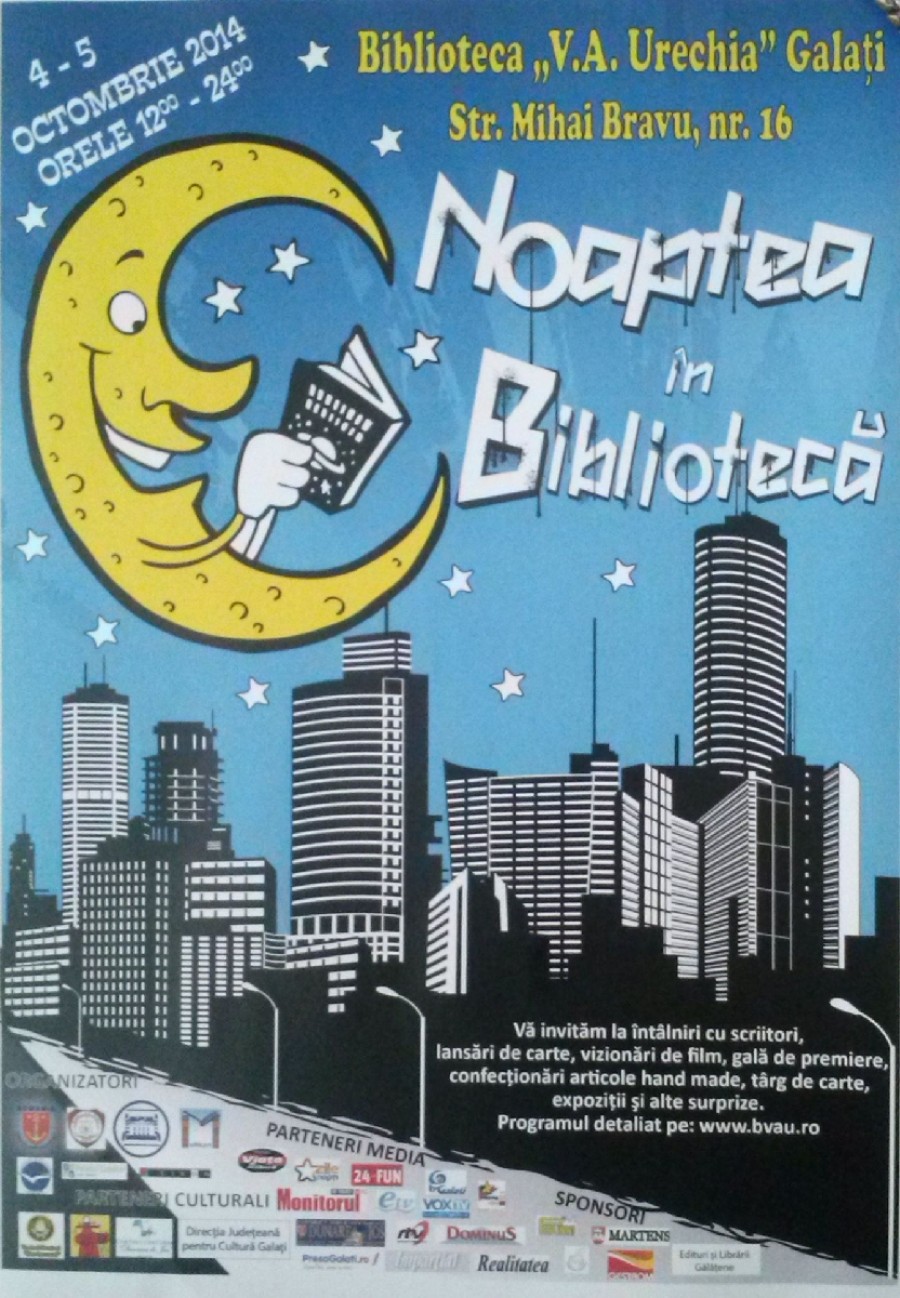 "Noaptea în Bibliotecă", la "V.A. Urechia" - târg de carte, concerte, filme şi concursuri