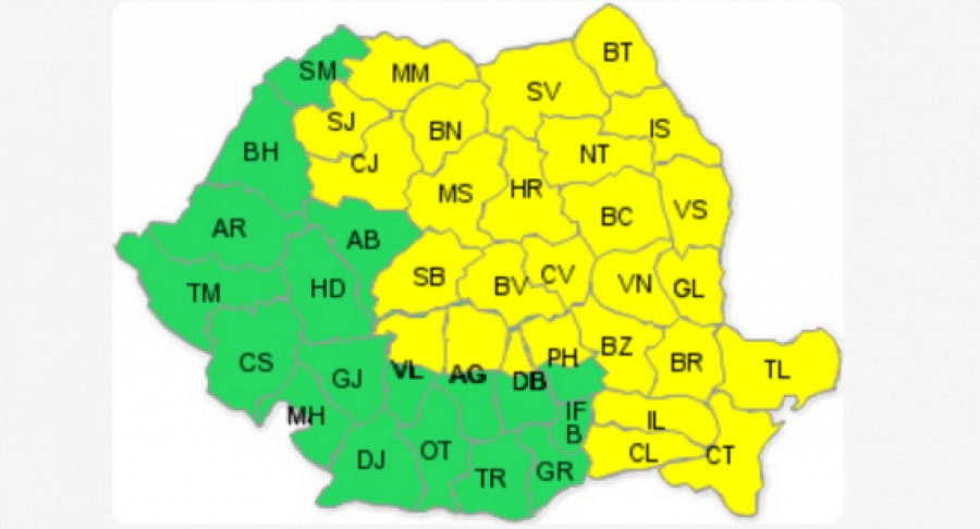 AVERTIZARE METEO/ Cod galben de PLOI TORENŢIALE la Galaţi