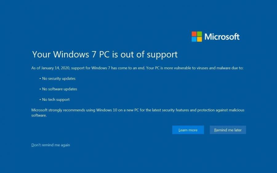 Windows 7, fără suport tehnic