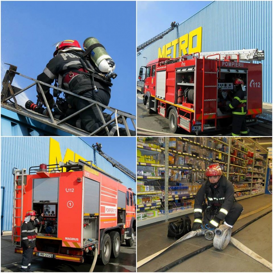 Incendiu de proporții simulat într-un hipermarket din Galați