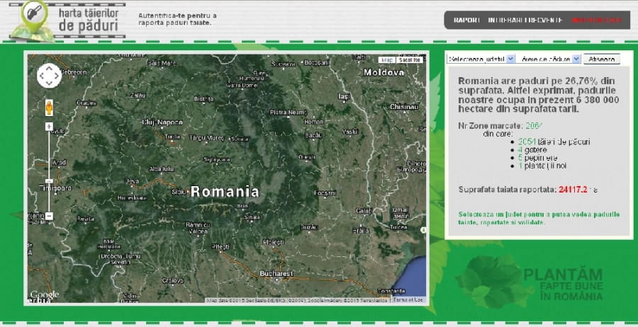 Aplicaţie pentru raportarea defrişărilor. Este disponibilă "harta tăierilor de păduri"