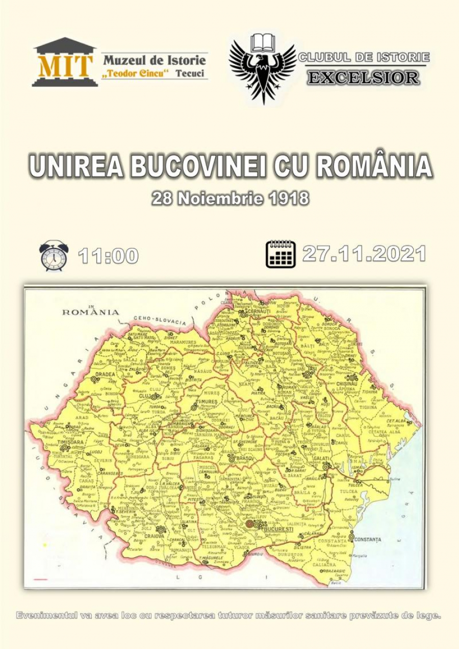 Unirea Bucovinei cu România, discutată astăzi la Tecuci