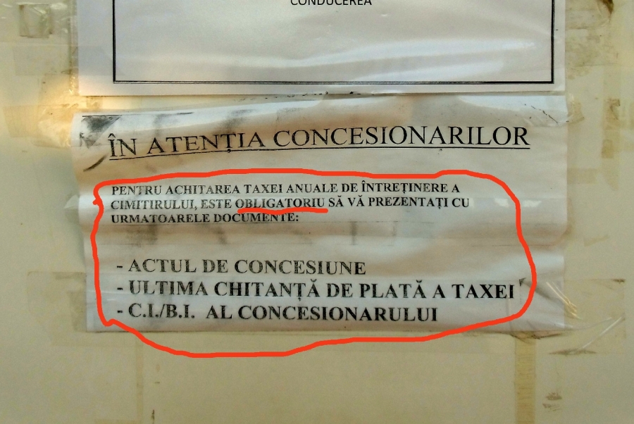 "Trăim în Absurdistan" | Fără buletinul concesionarului, nu poţi plăti TAXA la CIMITIR