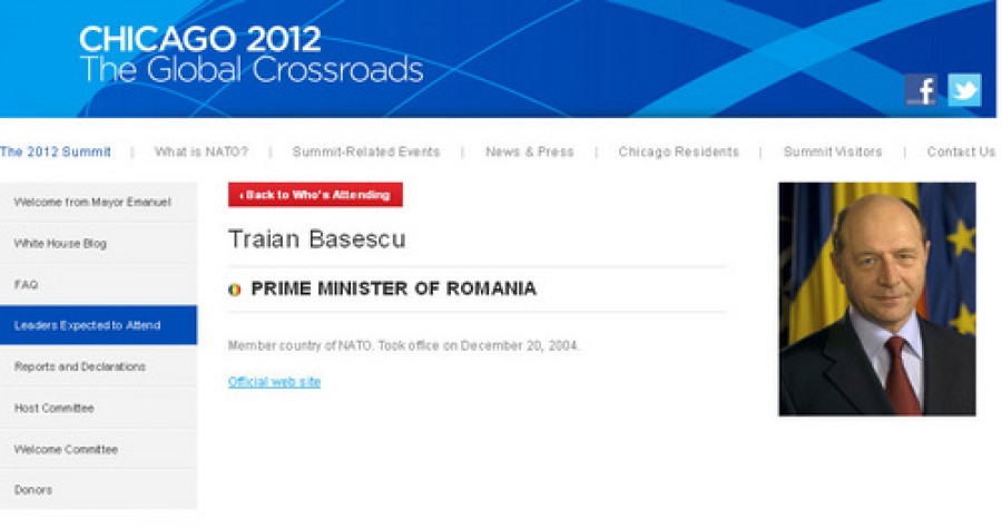 Gafa de pe site-ul summitului NATO: Traian Băsescu, premierul României
