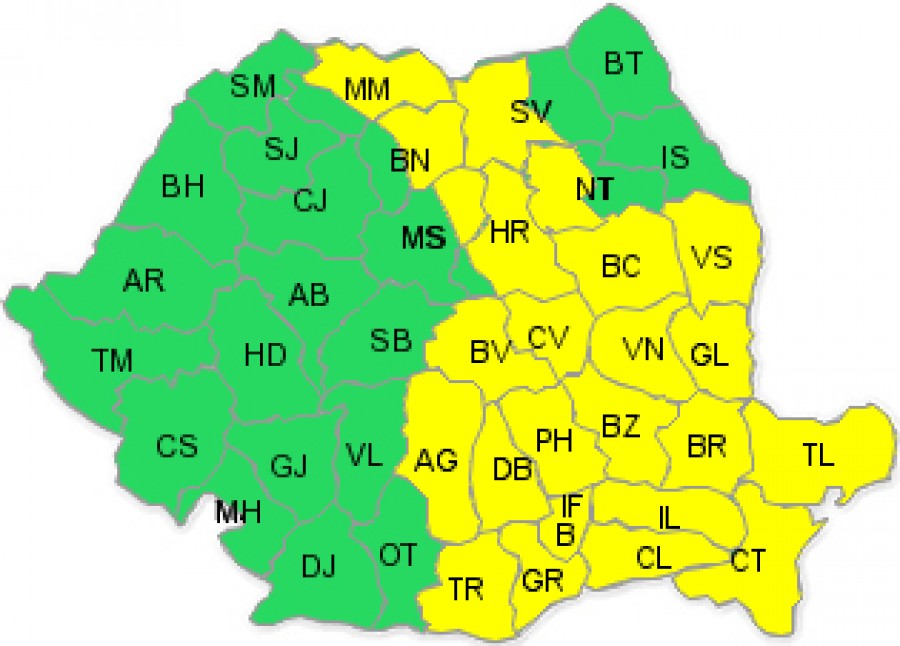 Revine codul galben de ploi! Galaţiul, printre judeţele avertizate