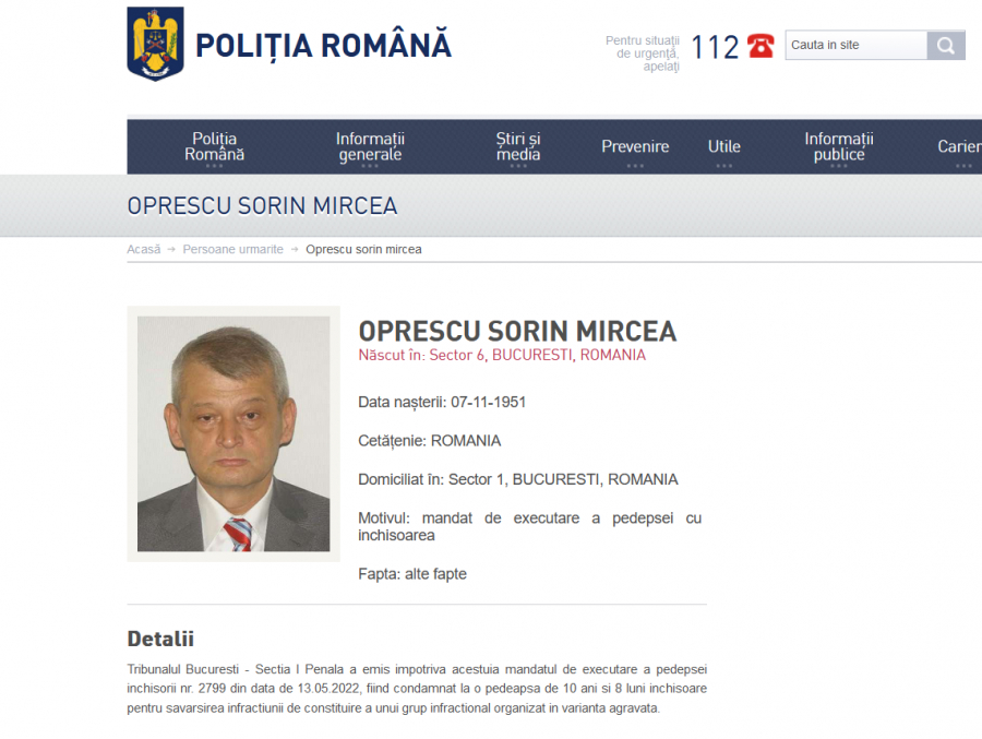 UPDATE Sorin Oprescu, dat în urmărire generală