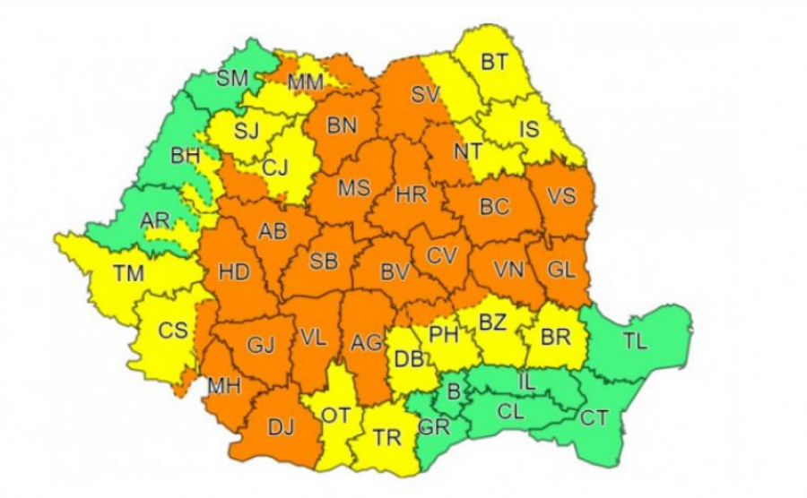 Cod portocaliu de ploi torențiale în județul Galați