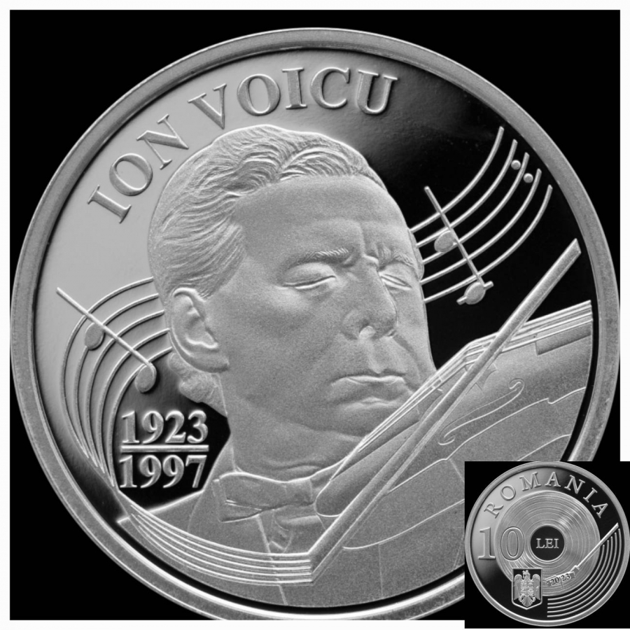 Monedă din argint dedicată violonistului Ion Voicu