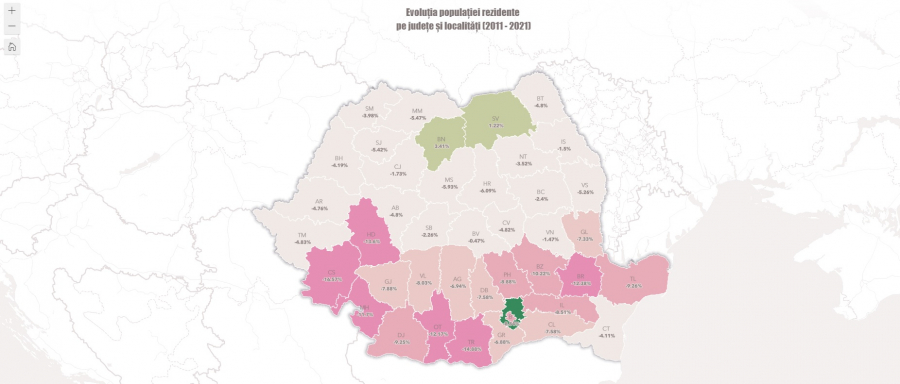 Hartă interactivă cu noul număr de locuitori din România