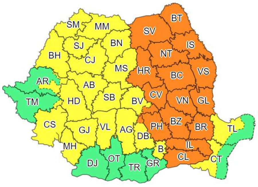 Cod portocaliu de furtuni și ploi torențiale în Galaţi, până la noapte