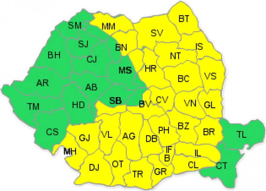 VREME REA LA GALAŢI/ Cod galben de PLOI, POLEI, NINSOARE ŞI VÂNT