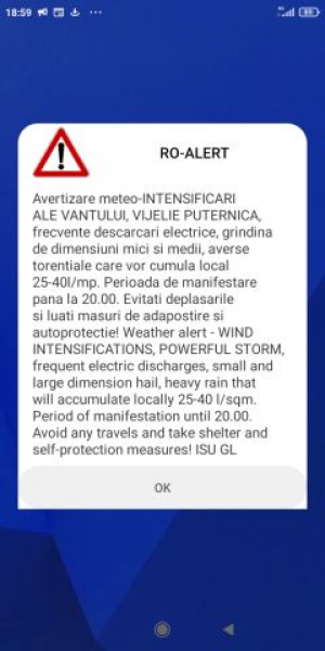 UPDATE. Alertă imediată şi &icirc;ncă un mesaj RO-ALERT: cod portocaliu de instabilitate atmosferică la Galaţi