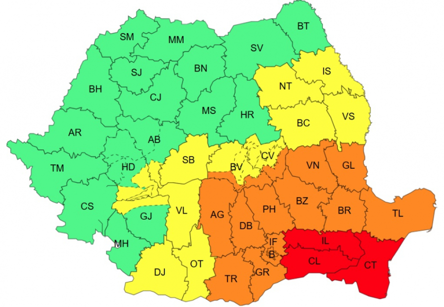 Cod portocaliu de vreme rea în Galaţi. Va ploua până joi