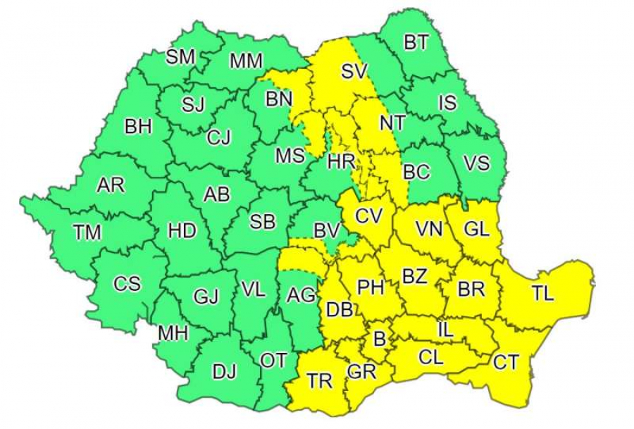 Meteorologii au prelungit codul galben de vreme rea în județul Galați!