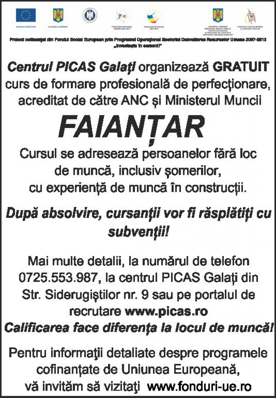 Centrul PICAS Galaţi organizează GRATUIT...