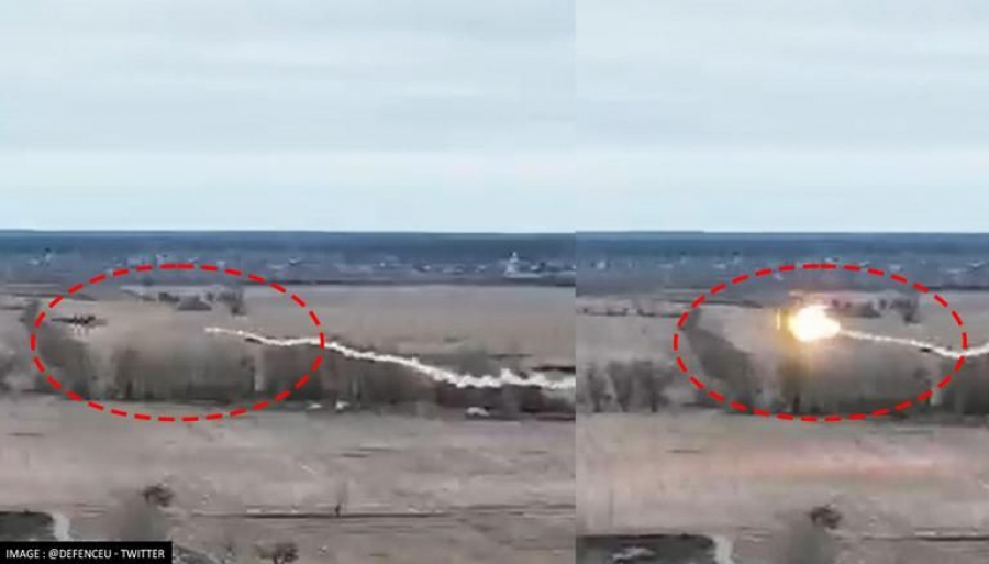 Momentul în care un elicopter rusesc este doborât de o rachetă (VIDEO)