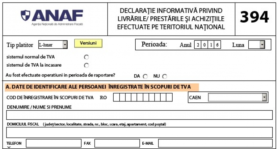 De la 1 octombrie, Declaraţia 394 se completează integral