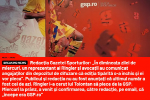 Ediția tipărită a Gazetei Sporturilor a fost închisă peste noapte