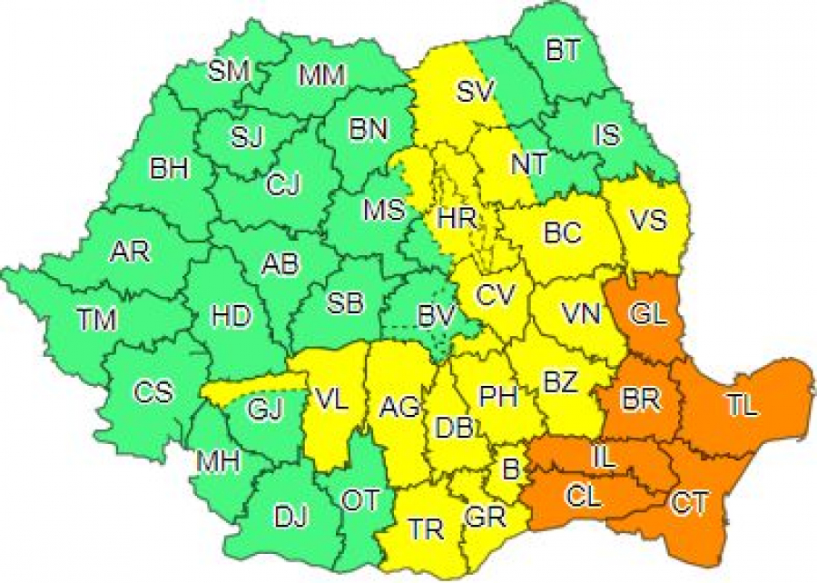 Cod portocaliu de inundaţii pe râuri din opt judeţe, inclusiv Galați