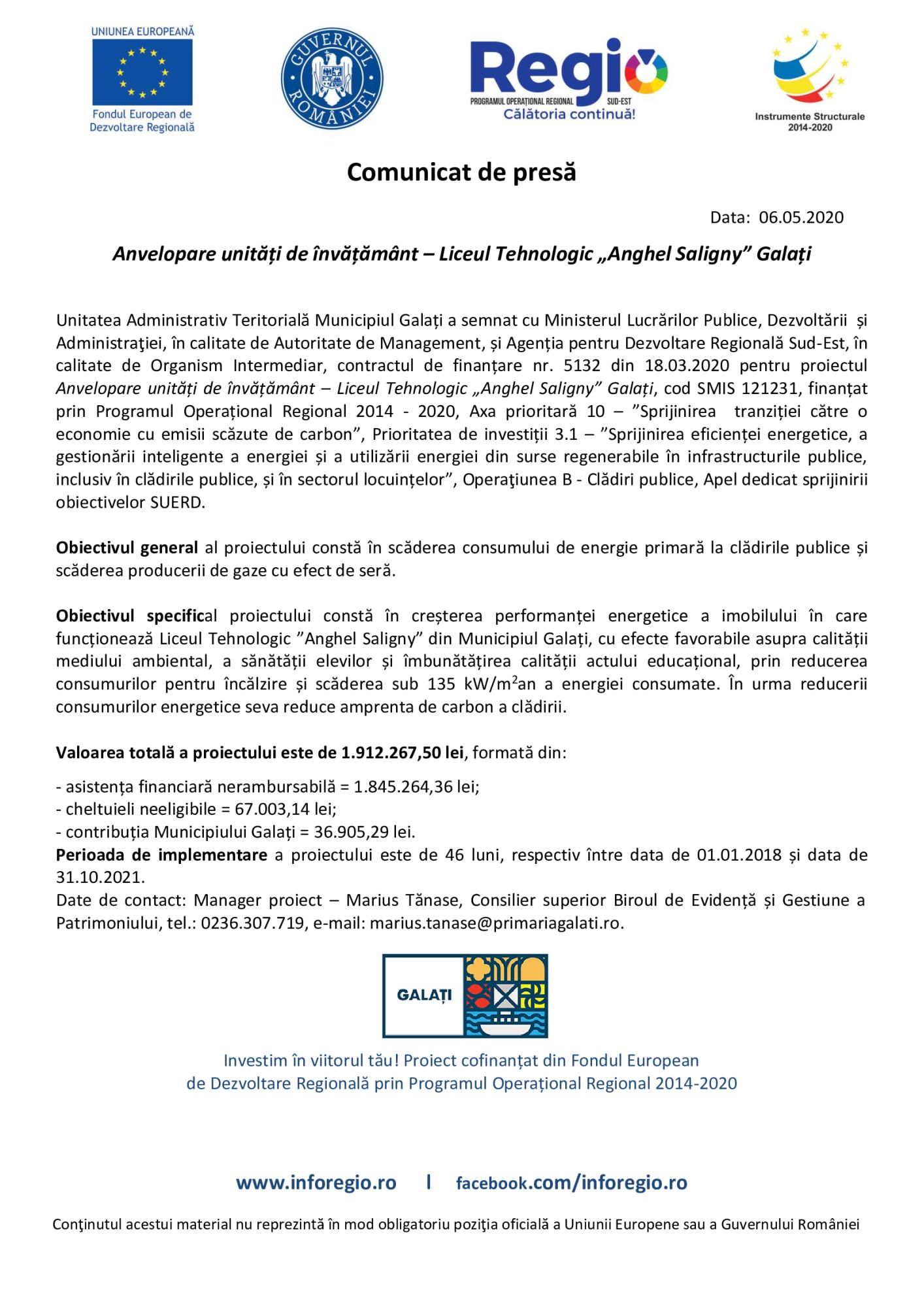 Anvelopare unități de învățământ – Liceul Tehnologic „Anghel Saligny” Galați