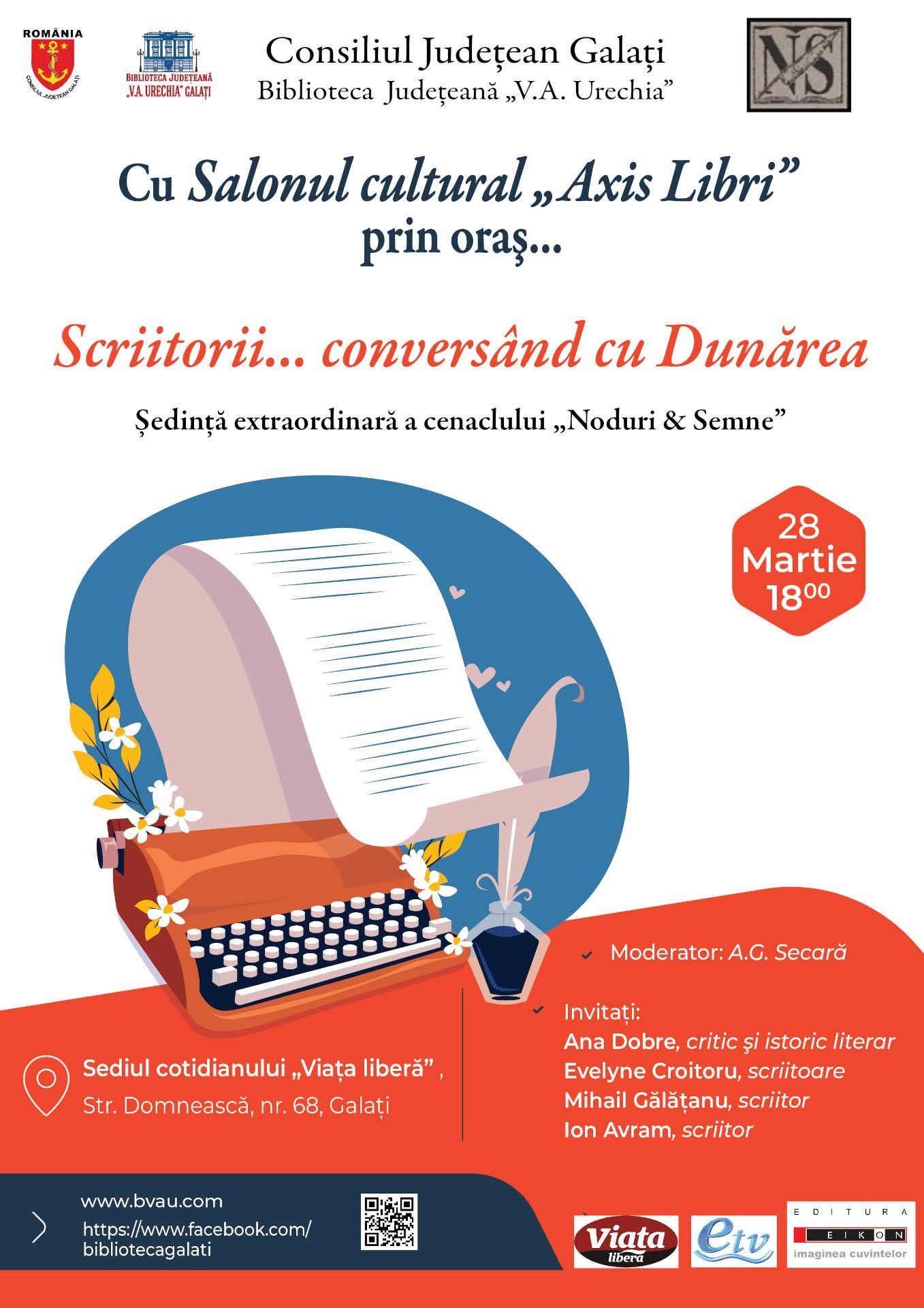 Trei întâlniri cu importanţi scriitori români, la Galaţi