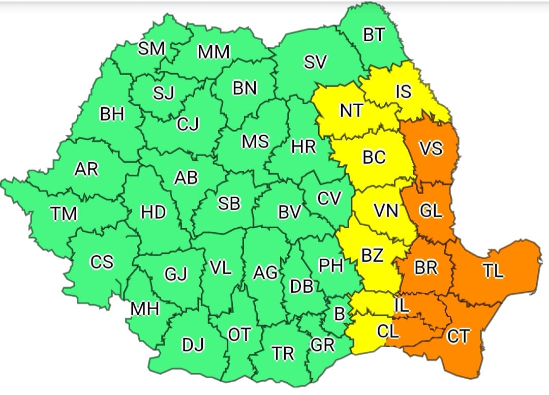 Galațiul, sub Cod Portocaliu de ploi pentru 24 de ore
