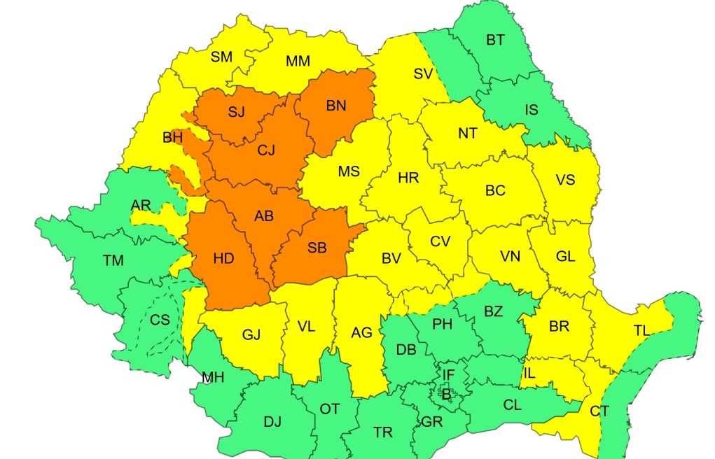 Judeţul Galaţi, sub Cod galben de vijelii
