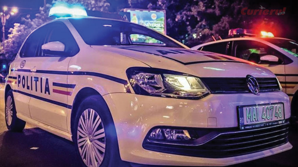 Mașină de poliție, trasă pe dreapta pentru viteză excesivă. Urgențele nu sunt întotdeauna urgente