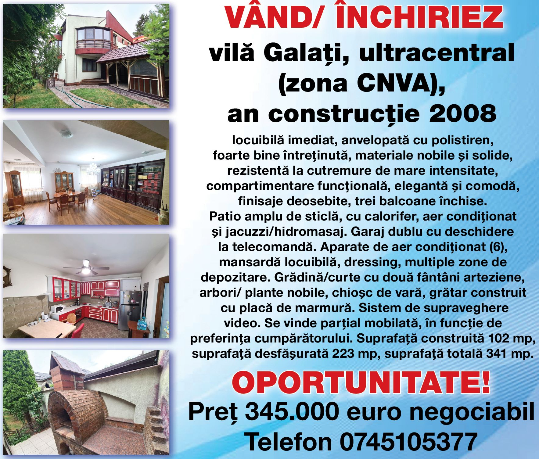 Se vinde/închiriază vilă situată ultracentral în Galaţi