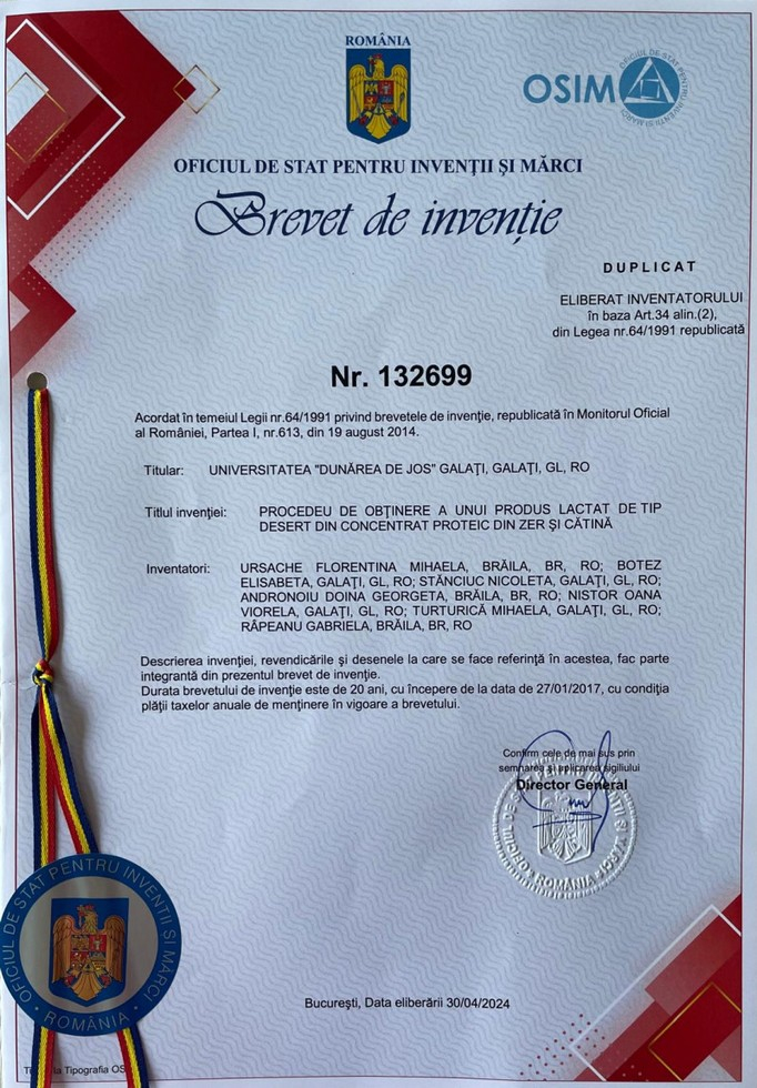 Brevet de invenție pentru un super-desert proteic cu cătină