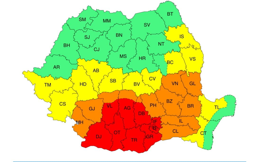 Cod roșu de caniculă, sâmbătă și duminică, în sudul țării