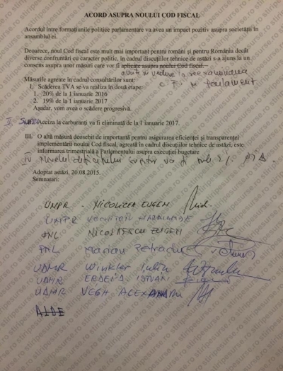 UPDATE/ ACORD SCRIS pe Codul Fiscal. Ce prevede documentul semnat de partide