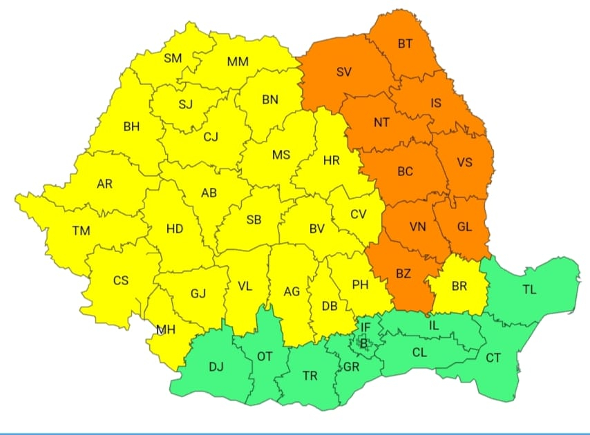 Cod portocaliu de averse torenţiale, până sâmbătă, la ora 15.00
