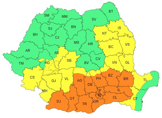 Cod galben de caniculă pentru judeţul Galaţi, până luni dimineață