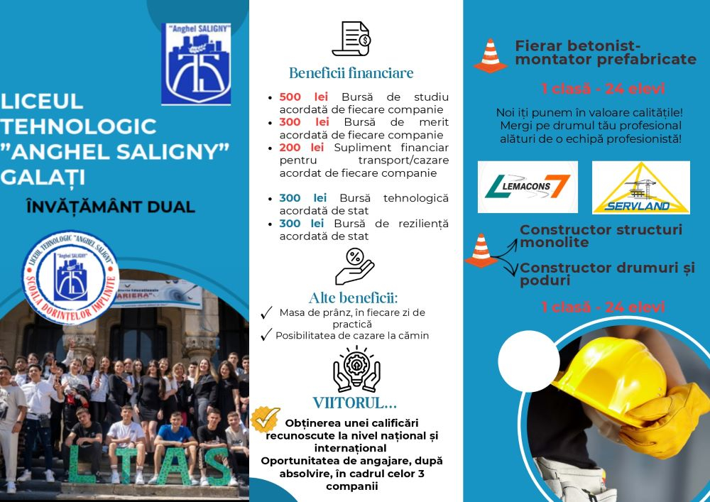 Alege Învățământul Profesional Dual în cadrul Liceului Tehnologic ANGHEL SALIGNY Galați
