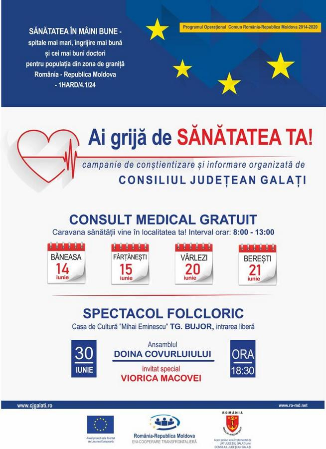 Consultații medicale gratuite în patru localități din județ
