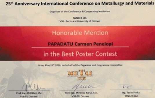 Menţiune de onoare, obţinută în Cehia. O gălăţeancă - PRIMA ROMÂNCĂ premiată la Conferinţa METAL