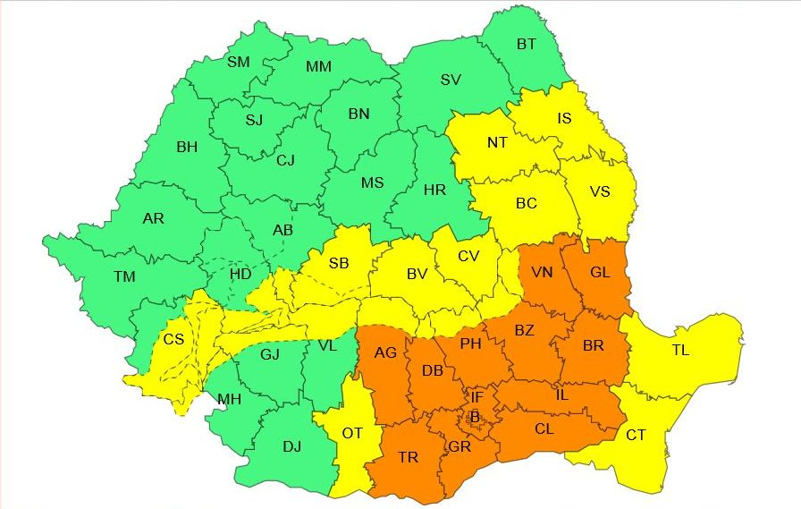 Galaţiul, sub Cod portocaliu de vreme rea