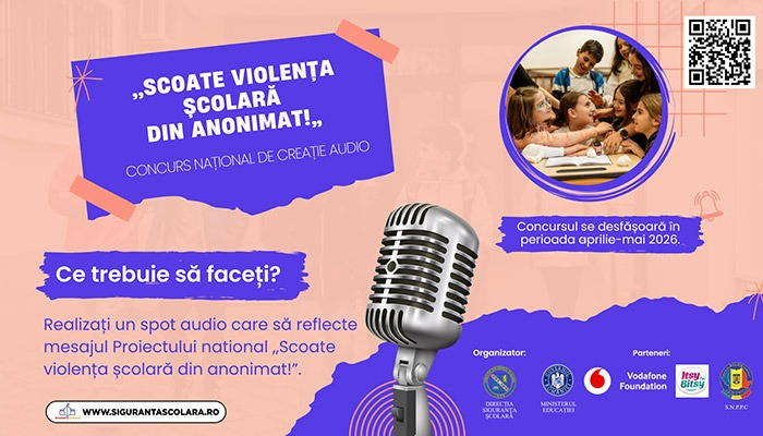 Concurs pentru elevi: „Scoate violența școlară din anonimat”