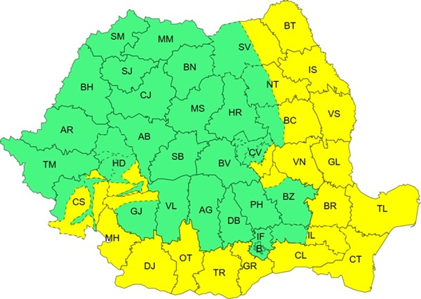 Rafale de vânt și precipitații moderate cantitativ. Galațiul, sub cod galben, până luni dimineață