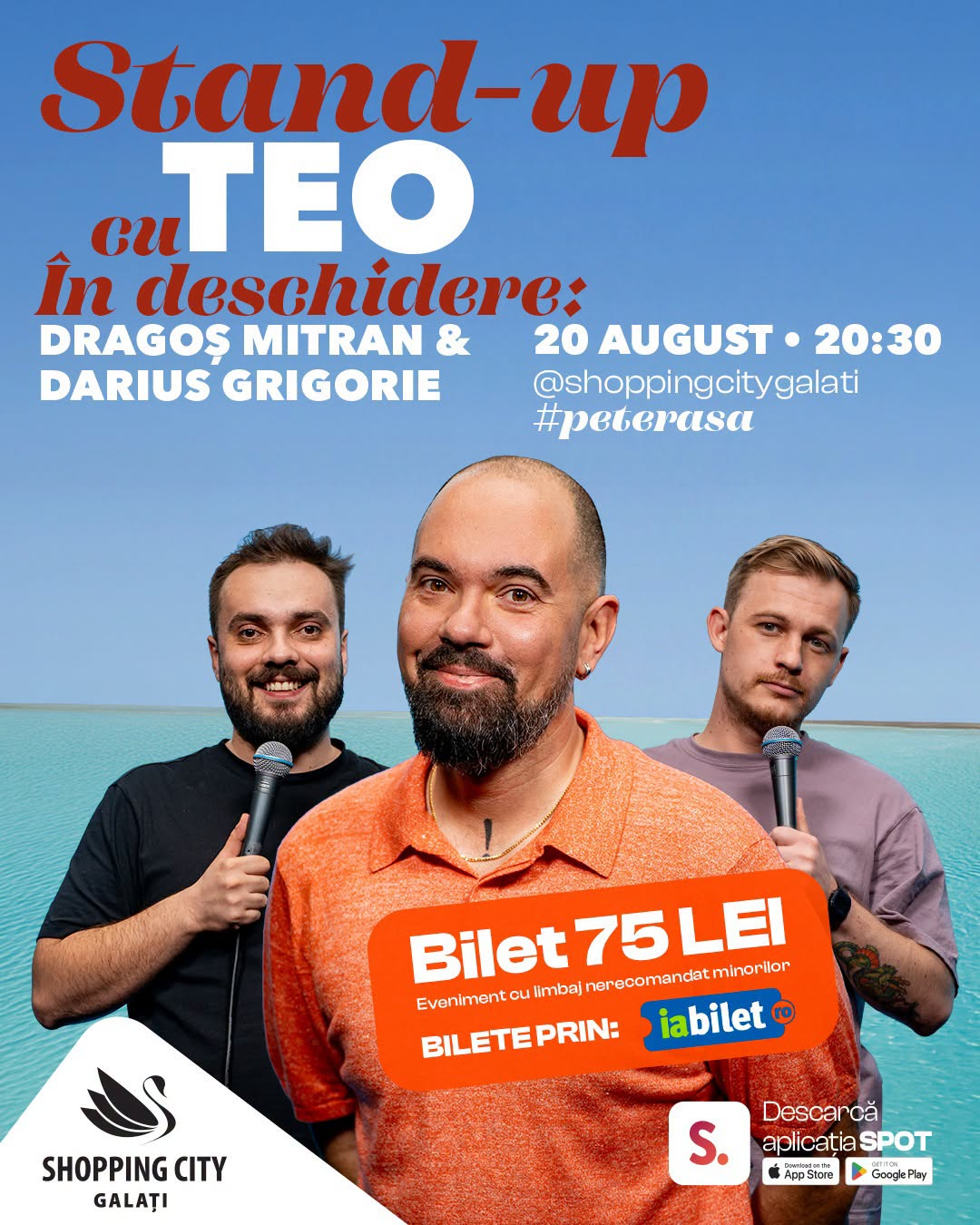 O seară de stand-up cu TEO, pe terasa Shopping City Galați
